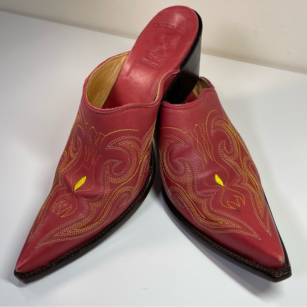 Old Gringo Red Leather Western Embroidered Mule Clogs Women’s Size 7 Y2K Cowboy